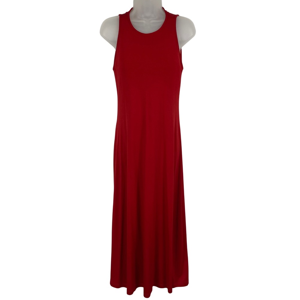 Barbara Lesser Maxi Dress Womens Medium Red Sleeveless Keyhole Back Made in USA